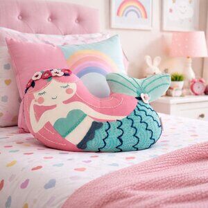 Stephen Joseph Mermaid Pillow Crochet Embroidery 12"x17"